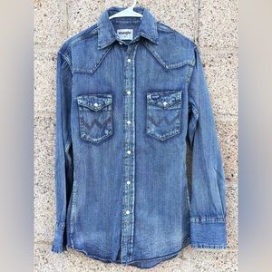 Wrangler Western Slim Fit Shirt Antique Denim — Small